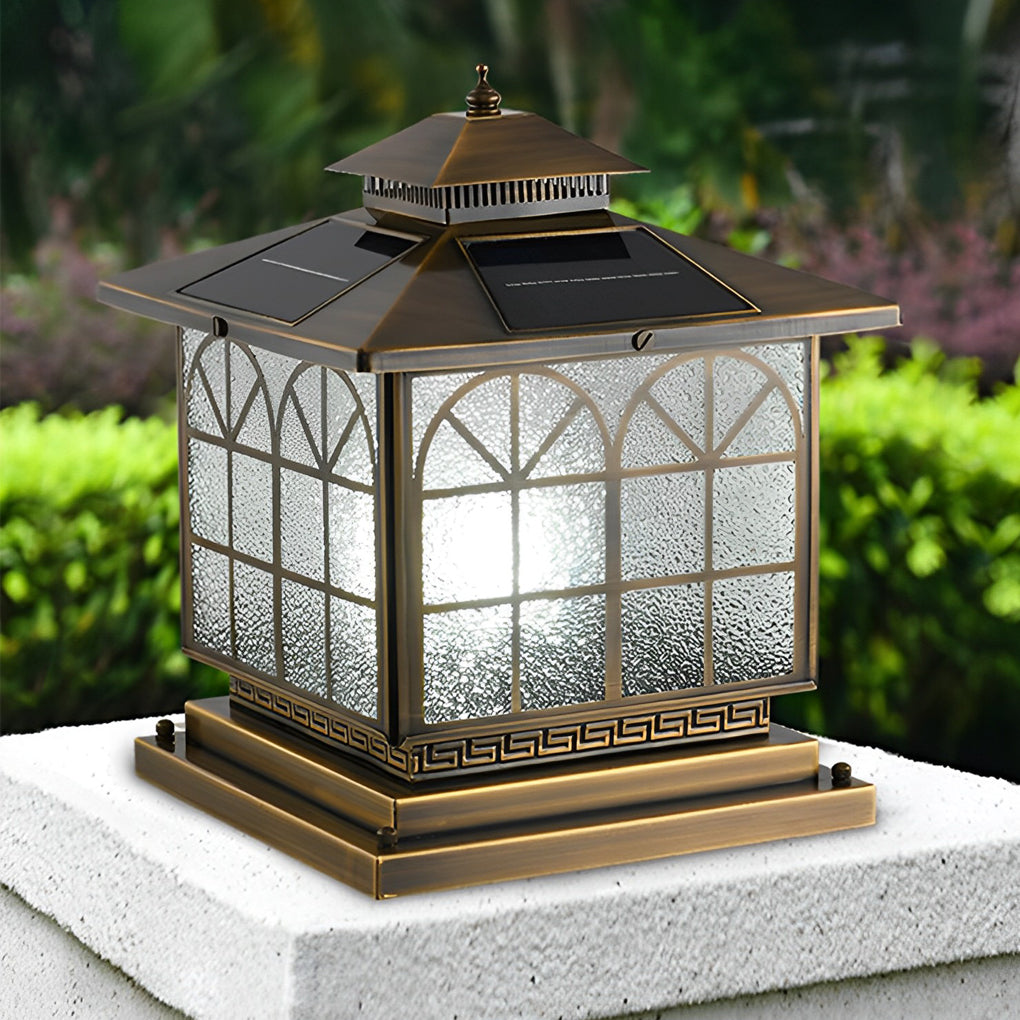 Solar Powered Bronze Post Lights Waterproof LED Outdoor Pillar Cap Lighting with 3 Step Dimming