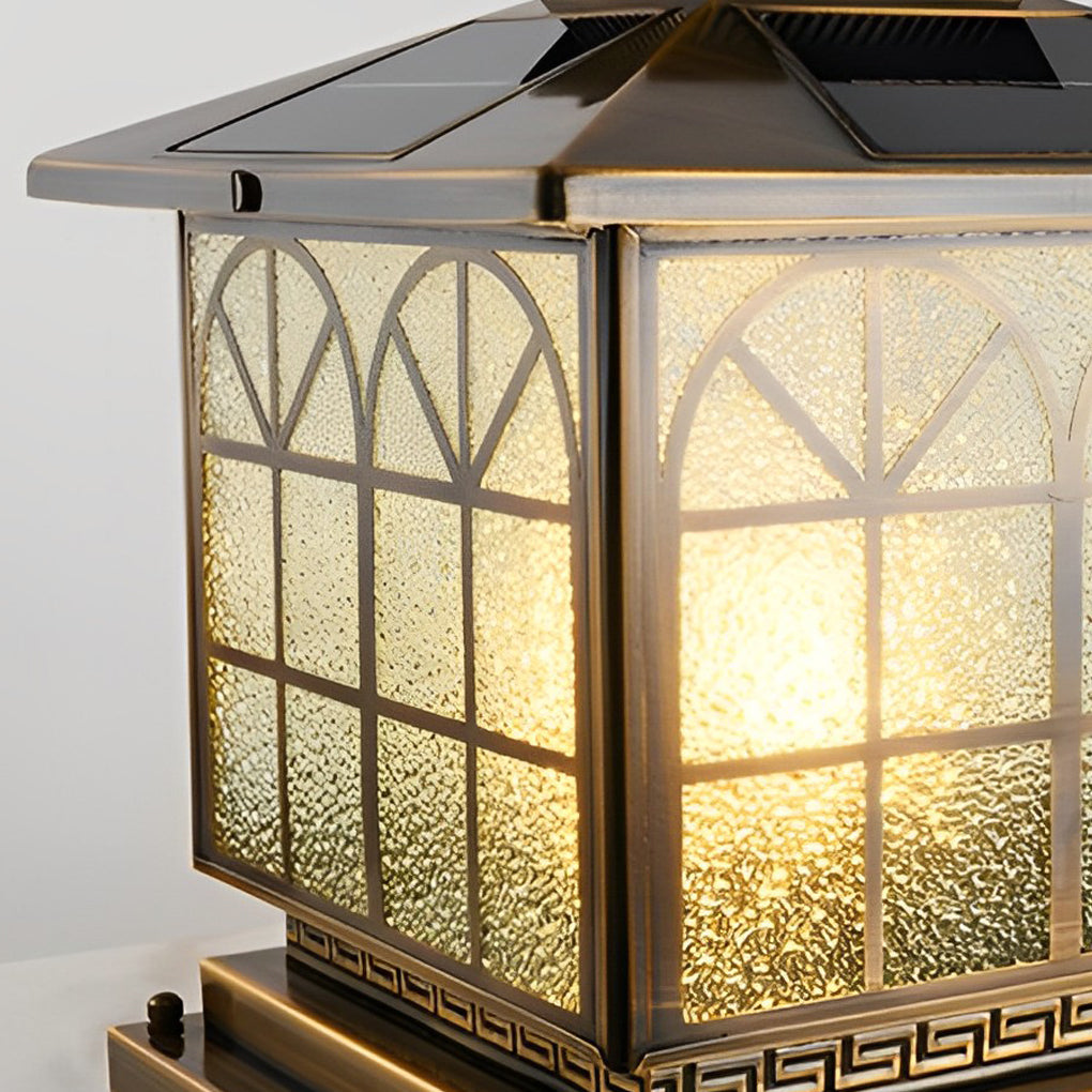 Solar Powered Bronze Post Lights Waterproof LED Outdoor Pillar Cap Lighting with 3 Step Dimming