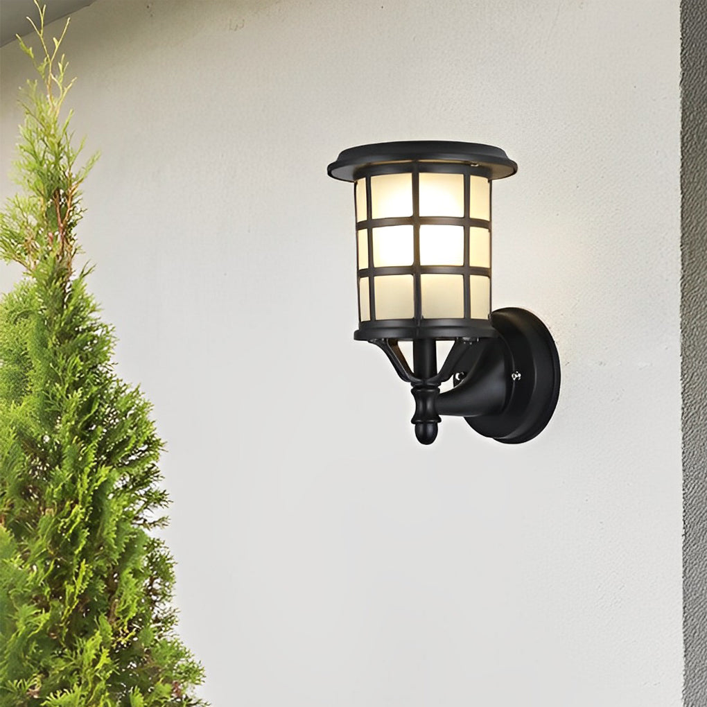 Solar Powered European Style Outdoor Wall Sconce Waterproof Black LED Light with Three Step Dimming