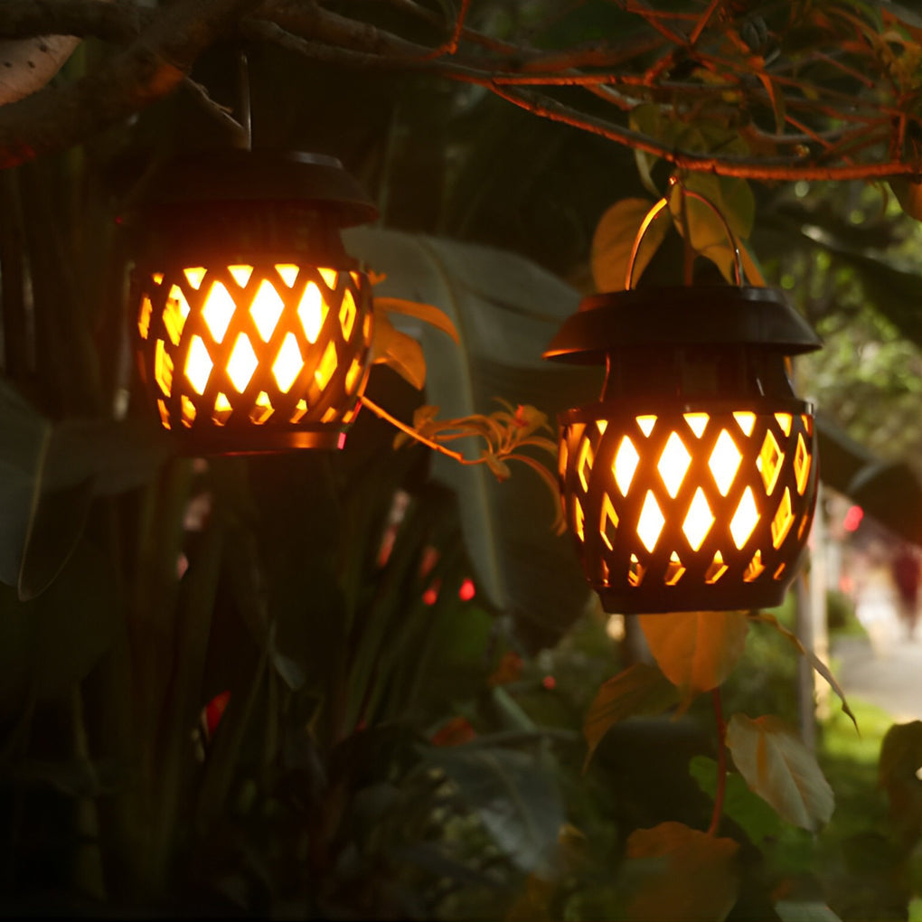 Solar Powered Flickering Flame Outdoor Lantern Portable USB Charging LED Landscape Light