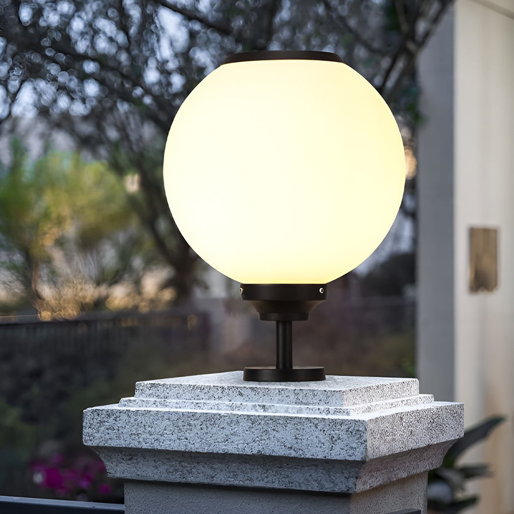 Solar Powered Globe Post Lights Waterproof Three Color LED Pillar Lamp for Fence and Gate