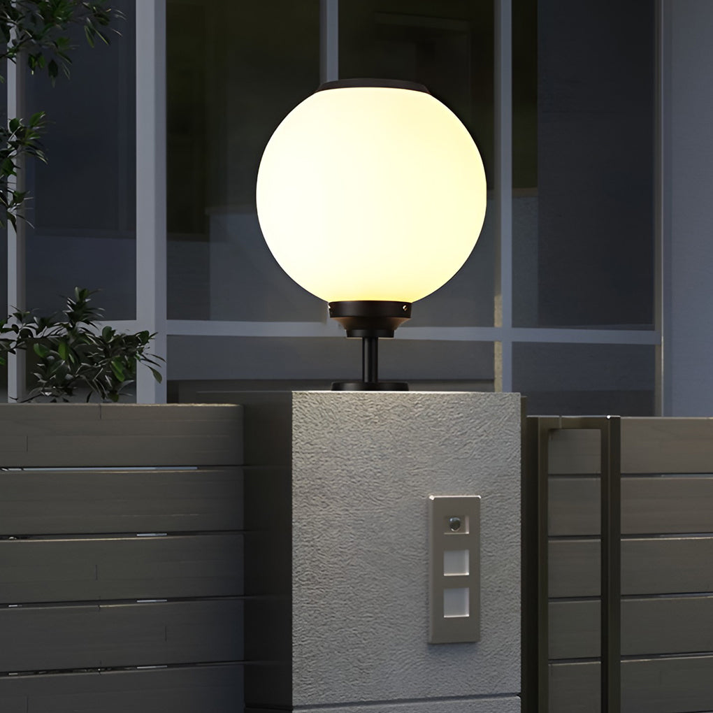 Solar Powered Globe Post Lights Waterproof Three Color LED Pillar Lamp for Fence and Gate