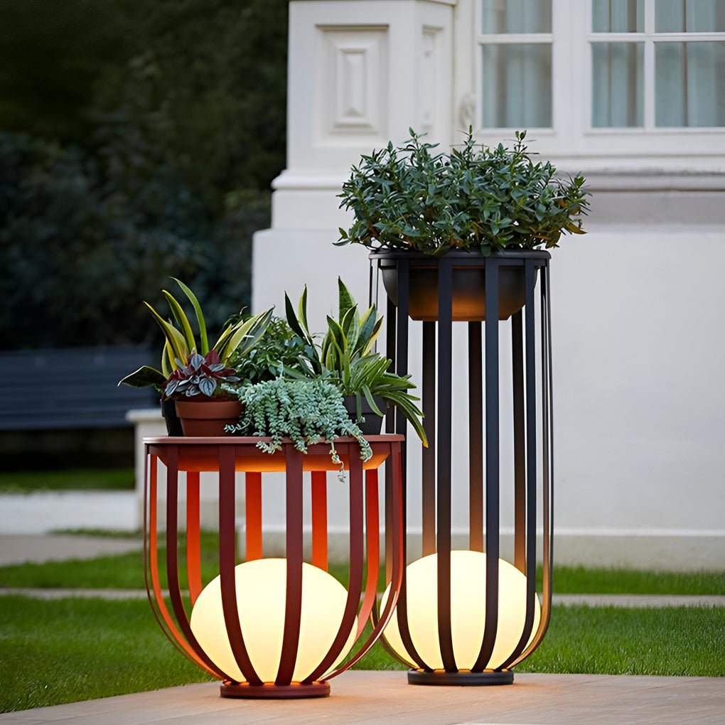Solar Powered Industrial Outdoor Floor Lantern LED Lamp with Integrated Utility Tray