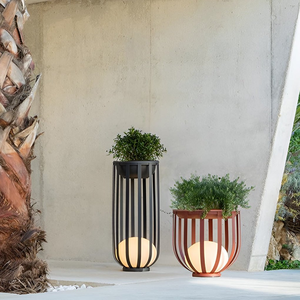 Solar Powered Industrial Outdoor Floor Lantern LED Lamp with Integrated Utility Tray