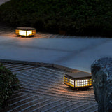 Solar Powered LED Outdoor Garden Post Light with Hollow Pattern for Villa Path and Landscape Lighting