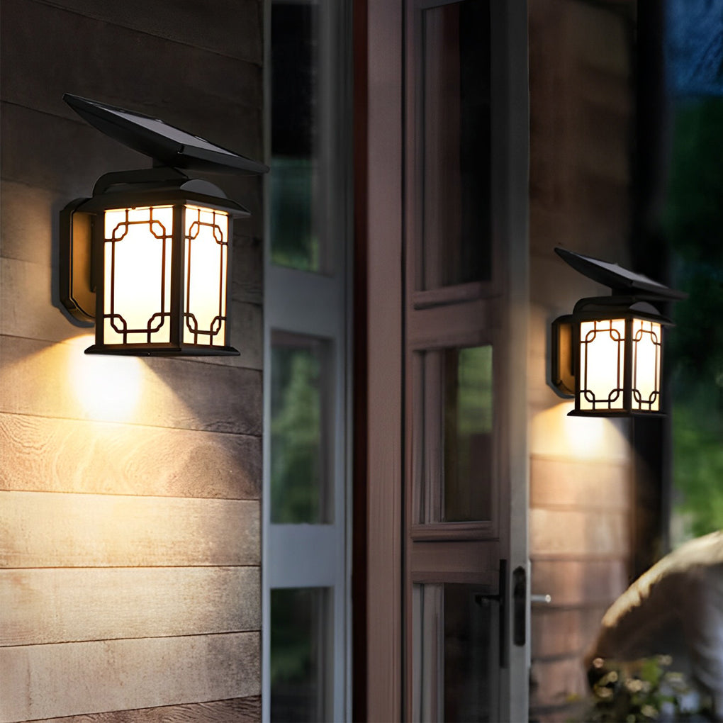Solar Powered LED Outdoor Wall Sconce Dimmable with Remote Waterproof Black Porch Light