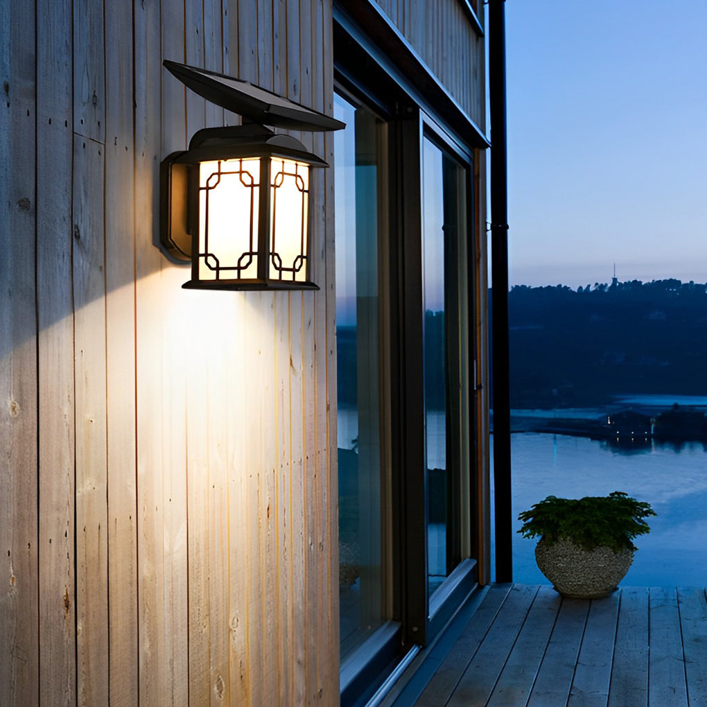 Solar Powered LED Outdoor Wall Sconce Dimmable with Remote Waterproof Black Porch Light