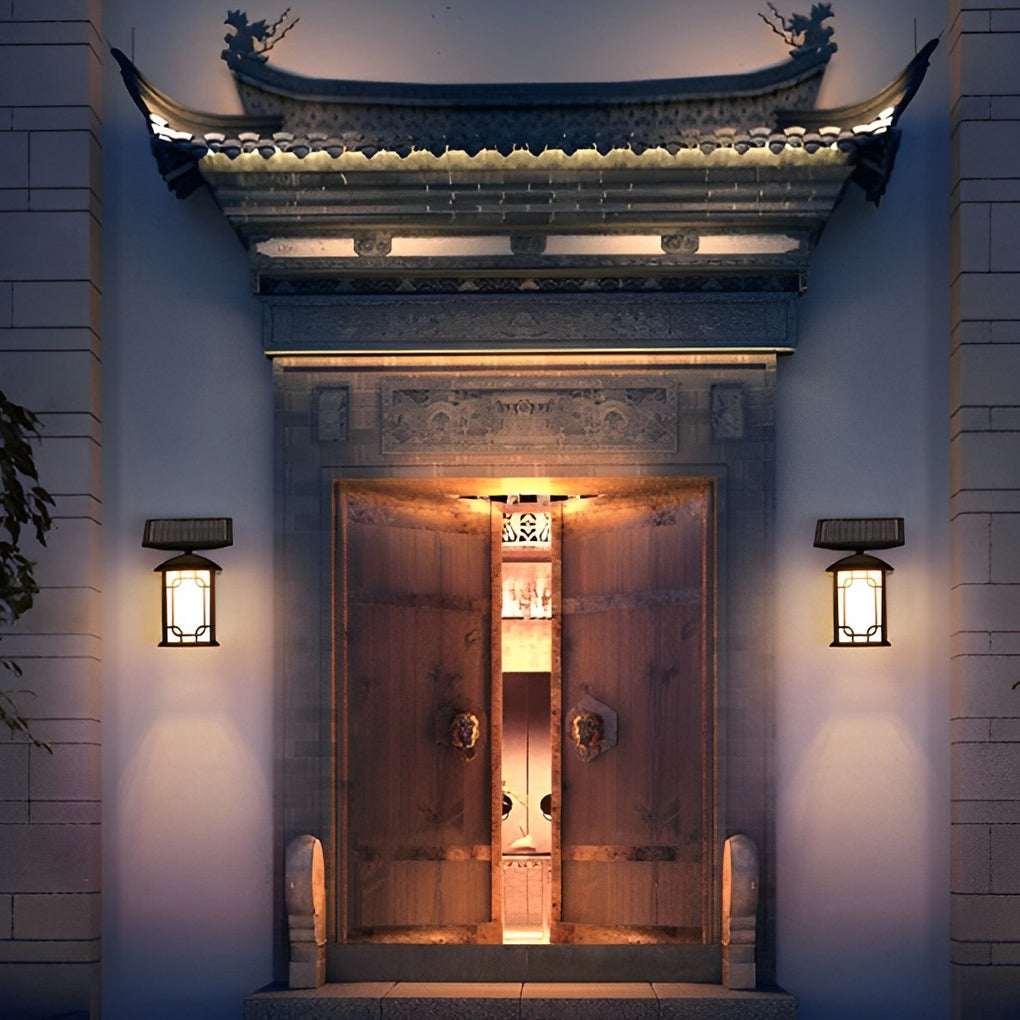 Solar Powered LED Outdoor Wall Sconce Dimmable with Remote Waterproof Black Porch Light