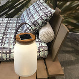Solar Powered LED Portable Outdoor Lawn Light with Waterproof Glass Jar and Teak Wood Base