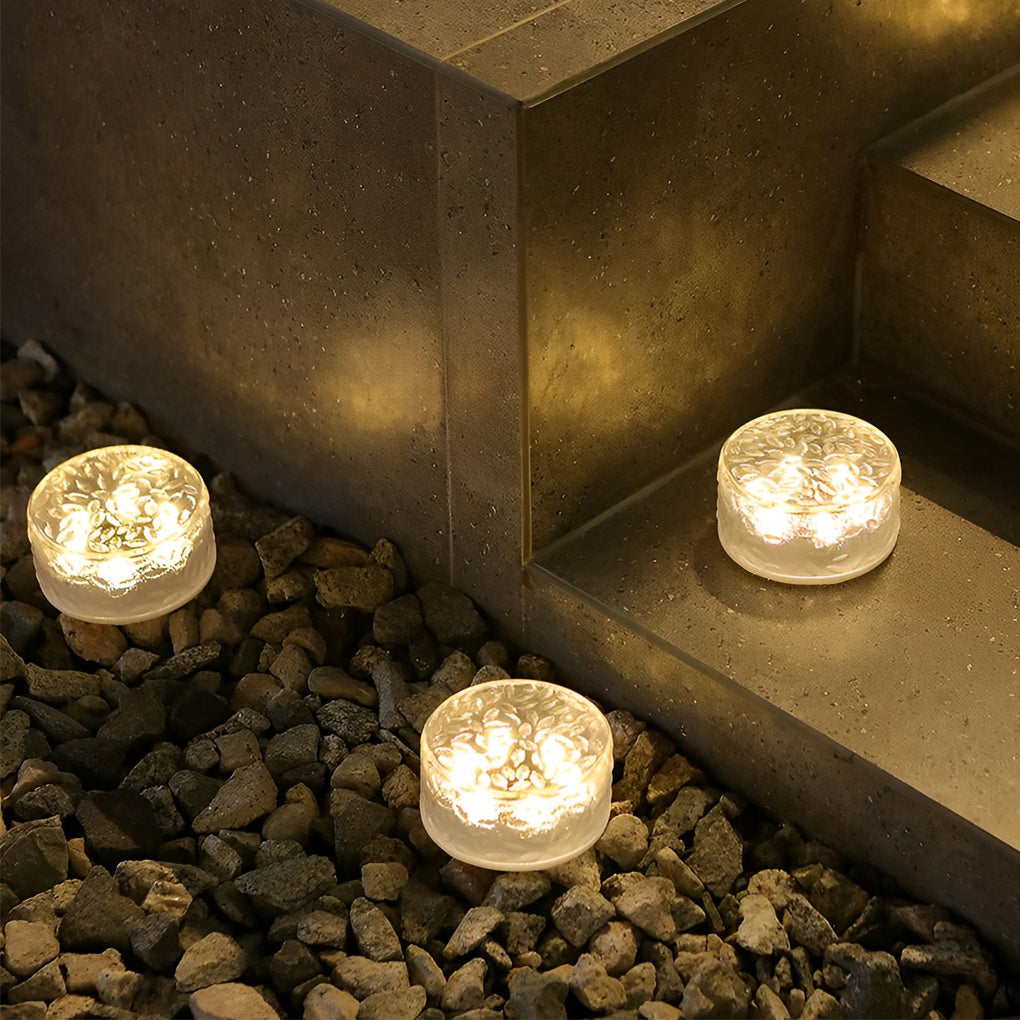 Solar Powered LED Round Ice Brick Step Lights Waterproof Outdoor Garden Path Lighting 4 Pack
