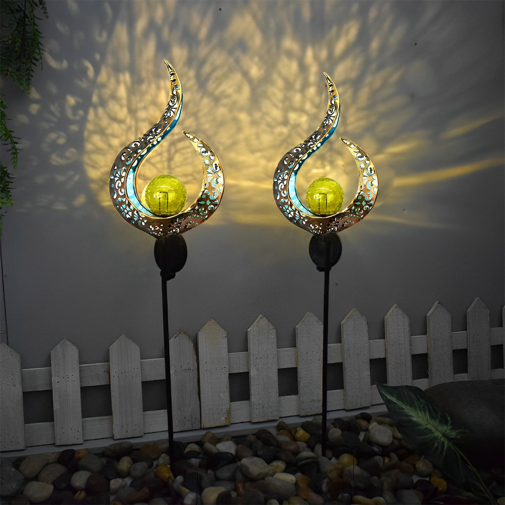 Solar Powered Moon and Flame Garden Stakes with Cracked Glass LED Projection Lighting
