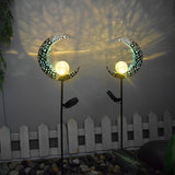 Solar Powered Moon and Flame Garden Stakes with Cracked Glass LED Projection Lighting