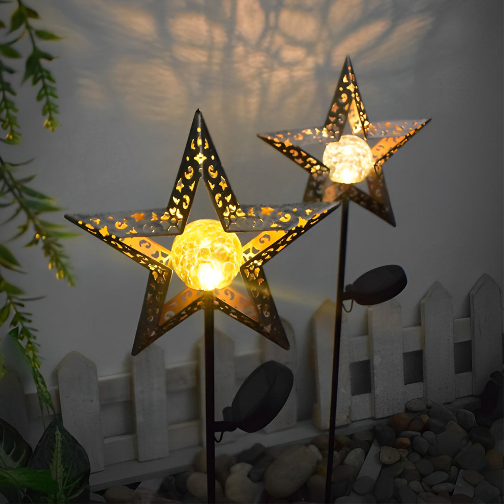 Solar Powered Moon and Flame Garden Stakes with Cracked Glass LED Projection Lighting