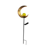 Solar Powered Moon and Flame Garden Stakes with Cracked Glass LED Projection Lighting