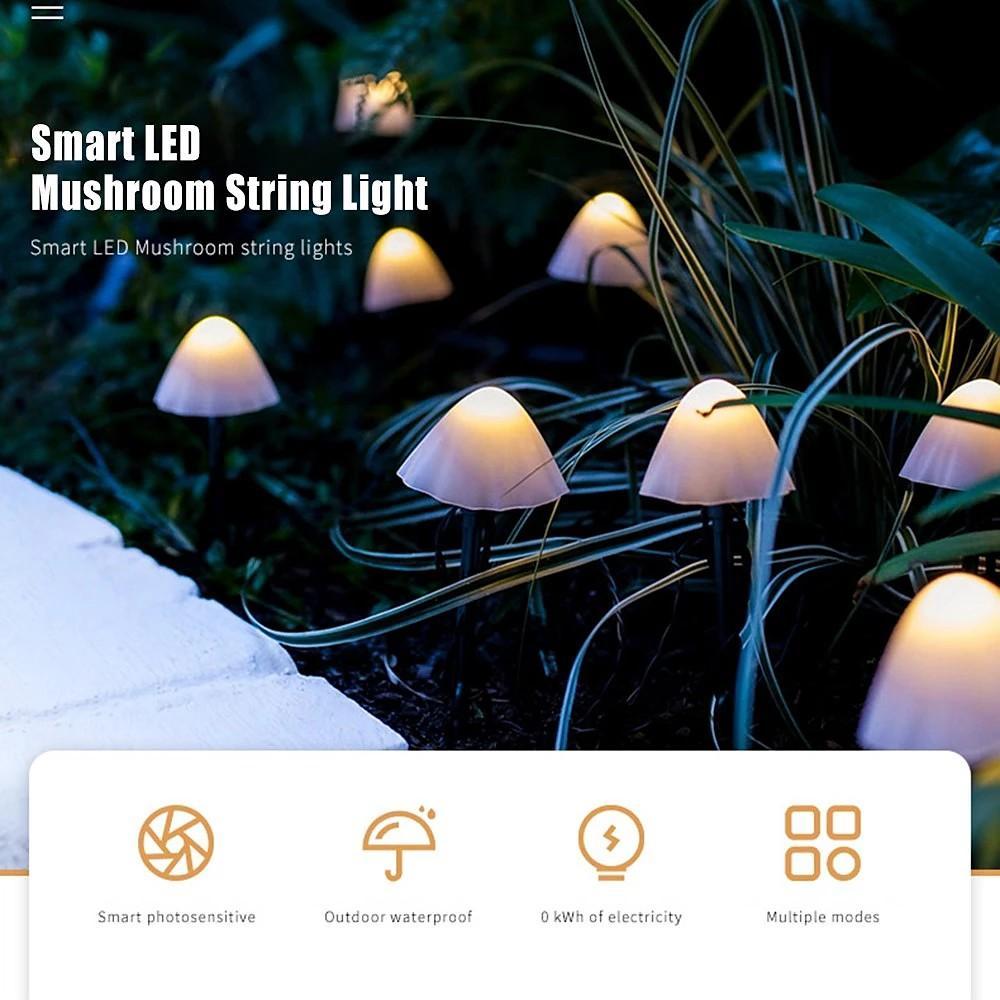 Solar Powered Mushroom Outdoor LED String Lights Waterproof Garden Path Decor 16.4 Feet
