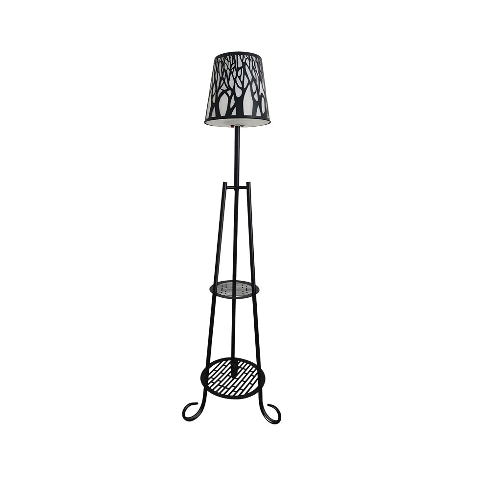 Solar Powered Outdoor Floor Lamp with Storage Shelves and Waterproof Stained Glass Shade