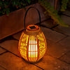 Solar Powered Outdoor Lantern Waterproof Bamboo Style LED Candle Light for Garden Patio Yard