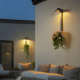 Solar Powered Outdoor Wall Sconce with Integrated Planter Black Stainless Steel LED Exterior Light
