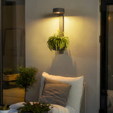 Solar Powered Outdoor Wall Sconce with Integrated Planter Black Stainless Steel LED Exterior Light