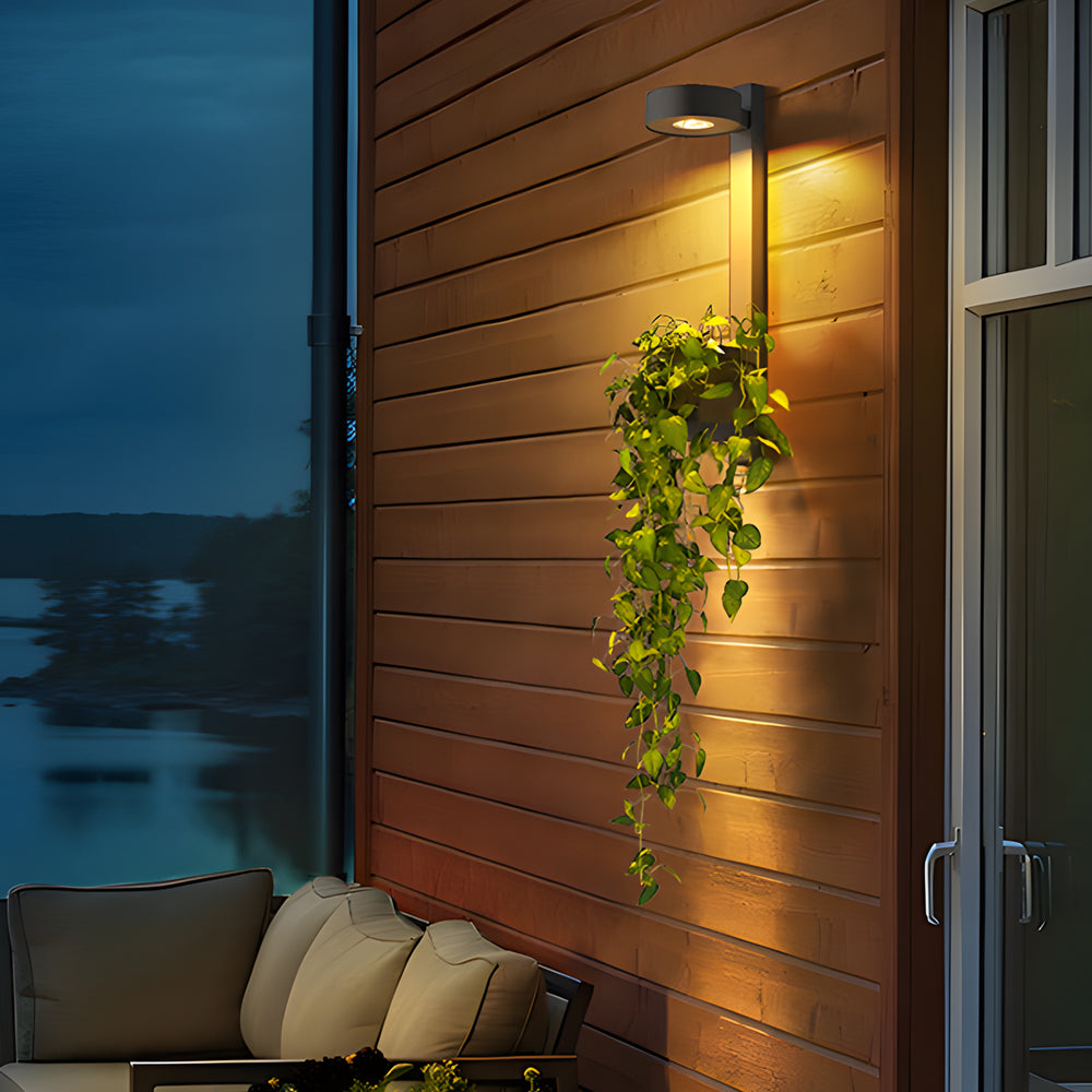 Solar Powered Outdoor Wall Sconce with Integrated Planter Black Stainless Steel LED Exterior Light