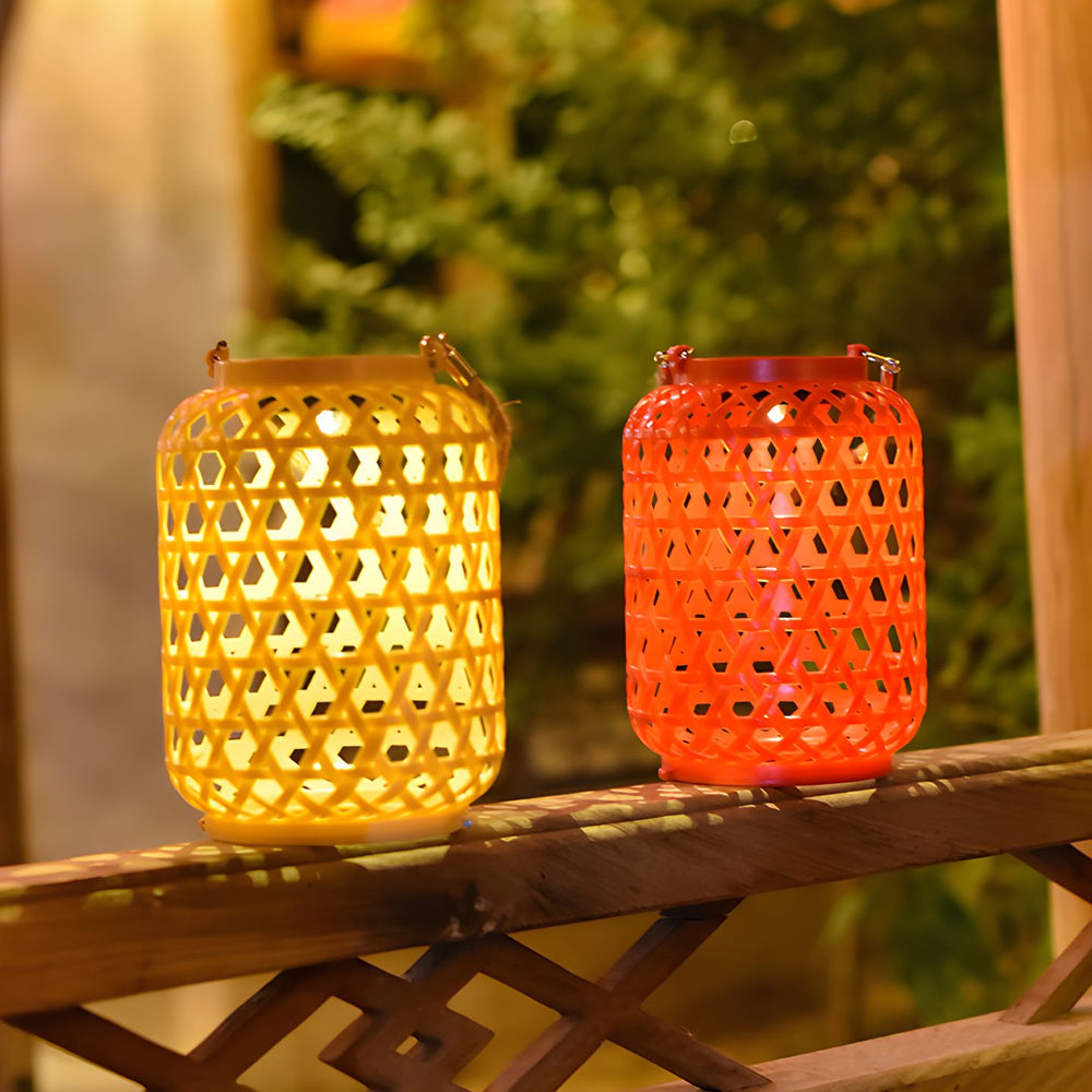 Solar Powered Rattan Garden Lantern Portable Outdoor Hanging LED Light for Patio and Porch