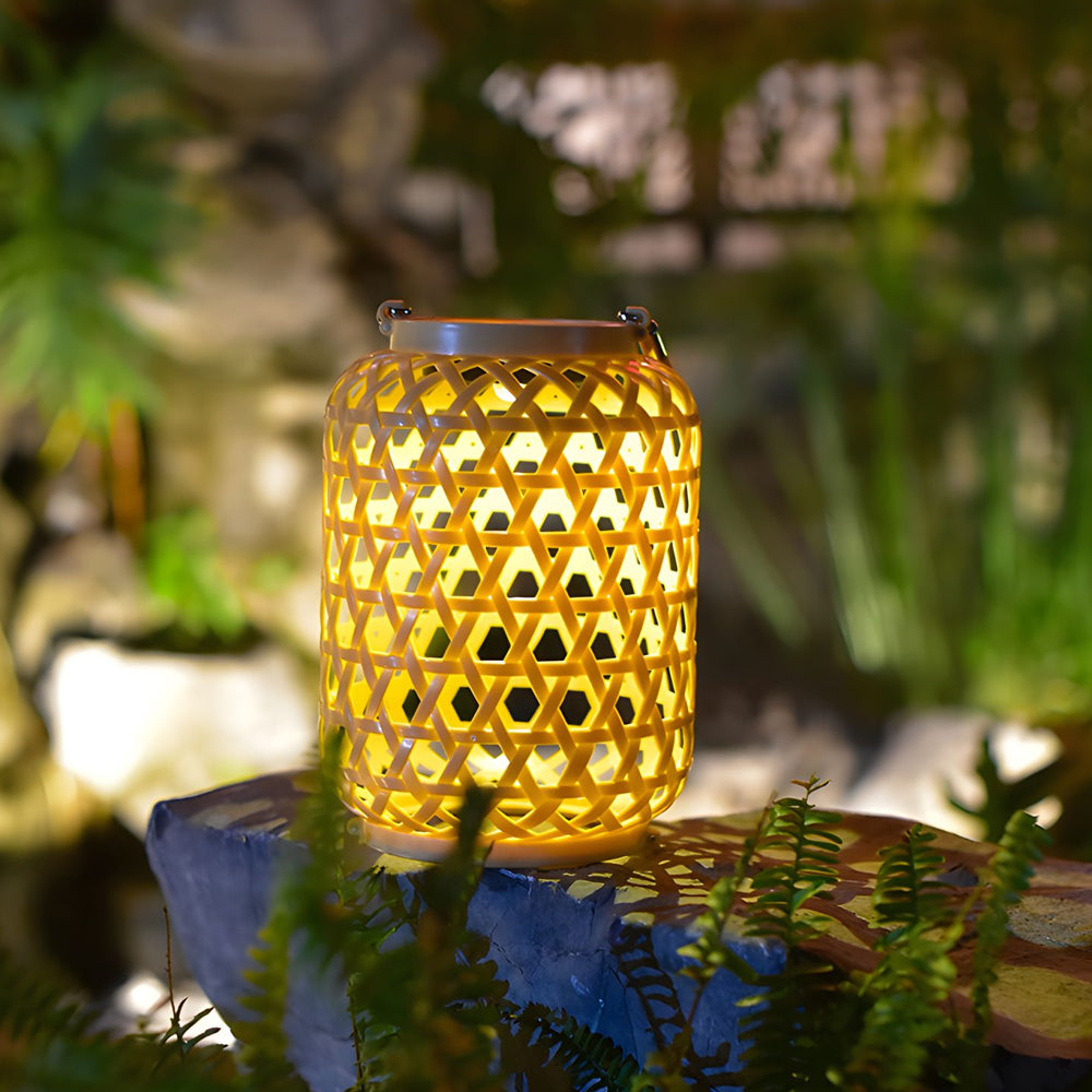 Solar Powered Rattan Garden Lantern Portable Outdoor Hanging LED Light for Patio and Porch