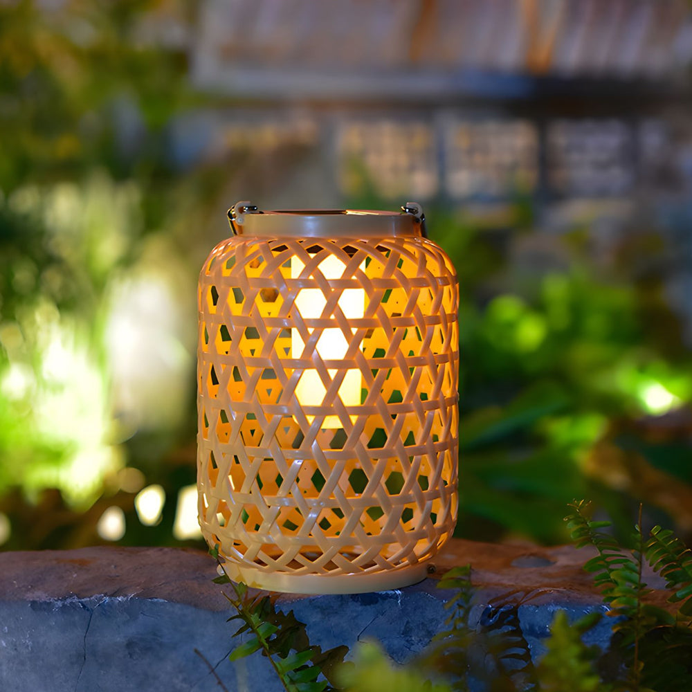 Solar Powered Rattan Garden Lantern Portable Outdoor Hanging LED Light for Patio and Porch