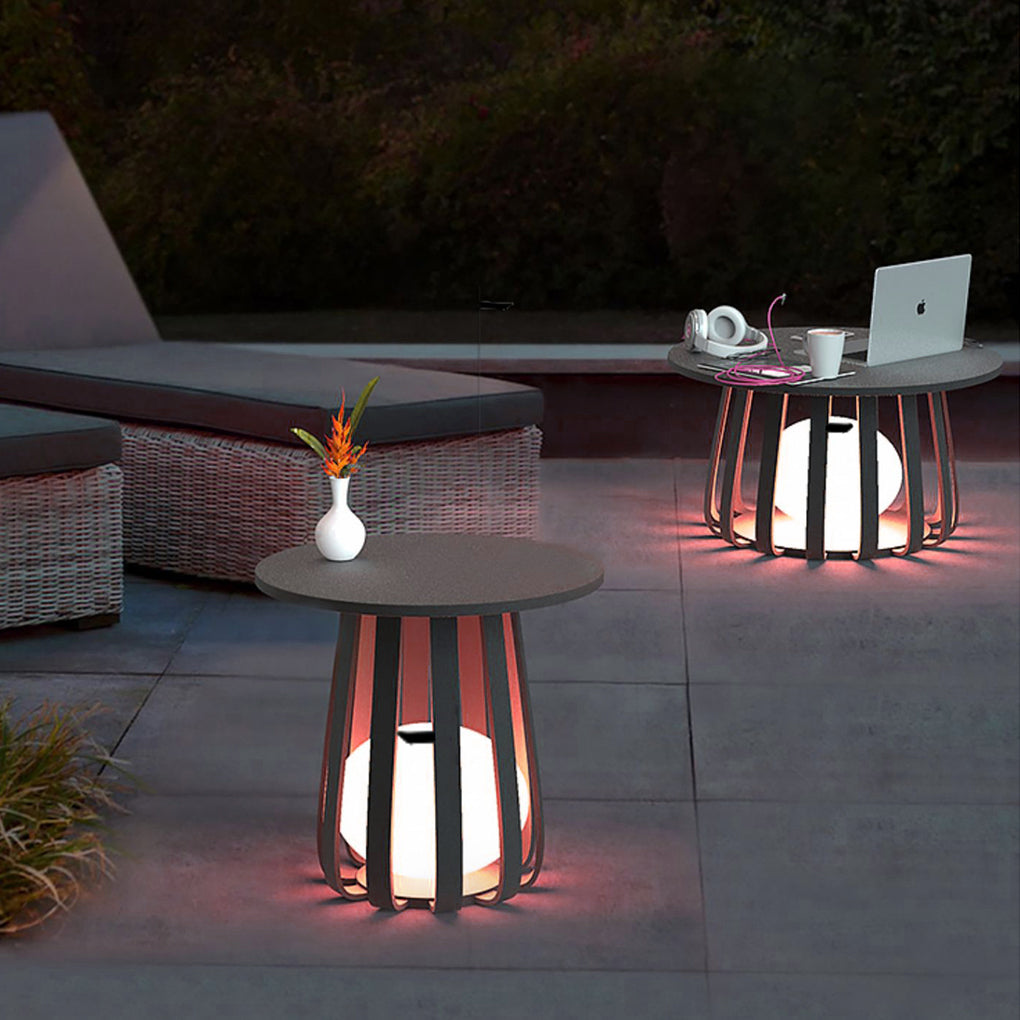 Solar Powered RGB Metal Coffee Table Lamp Waterproof Outdoor Floor Lantern for Garden and Patio
