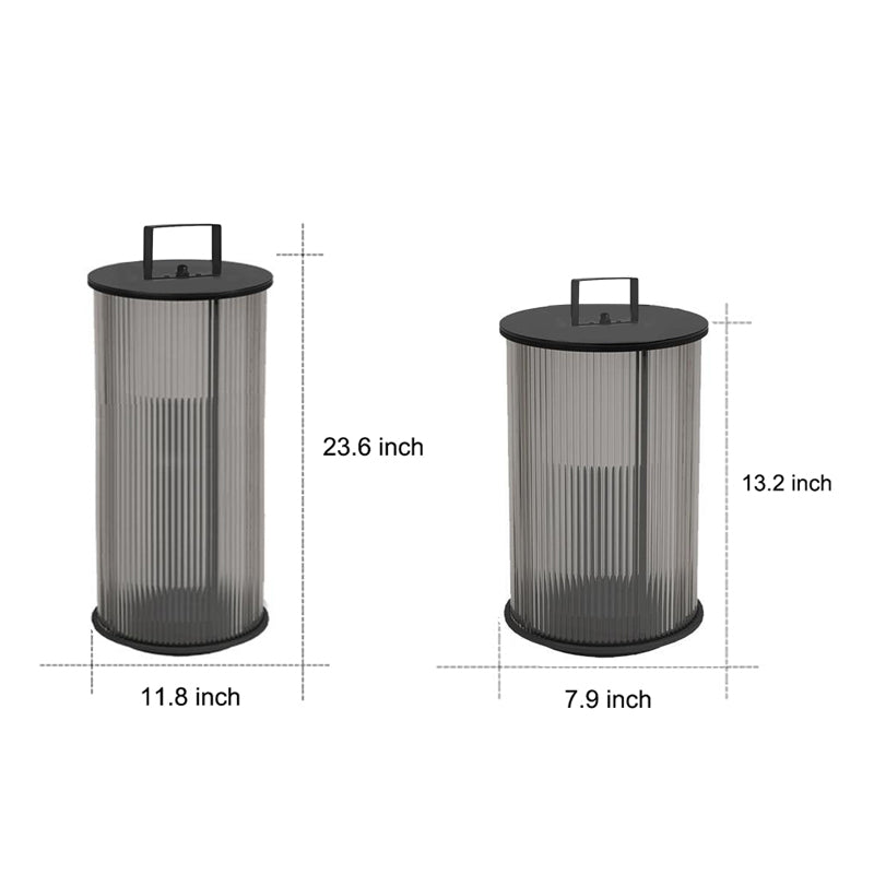 Solar Powered Ribbed Glass Cylinder Outdoor Lantern with Stainless Steel Handle