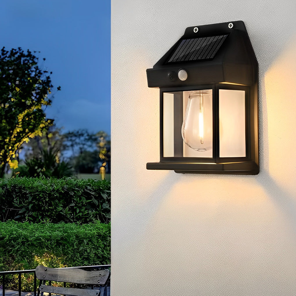 Solar Powered Tungsten Bulb Wall Lantern Outdoor Dusk to Dawn Motion Sensor Light for Garden and Porch