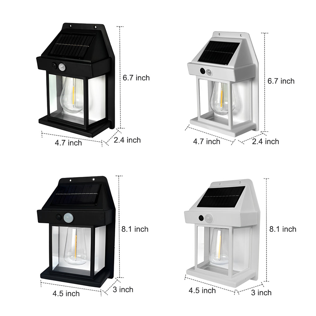 Solar Powered Tungsten Bulb Wall Lantern Outdoor Dusk to Dawn Motion Sensor Light for Garden and Porch