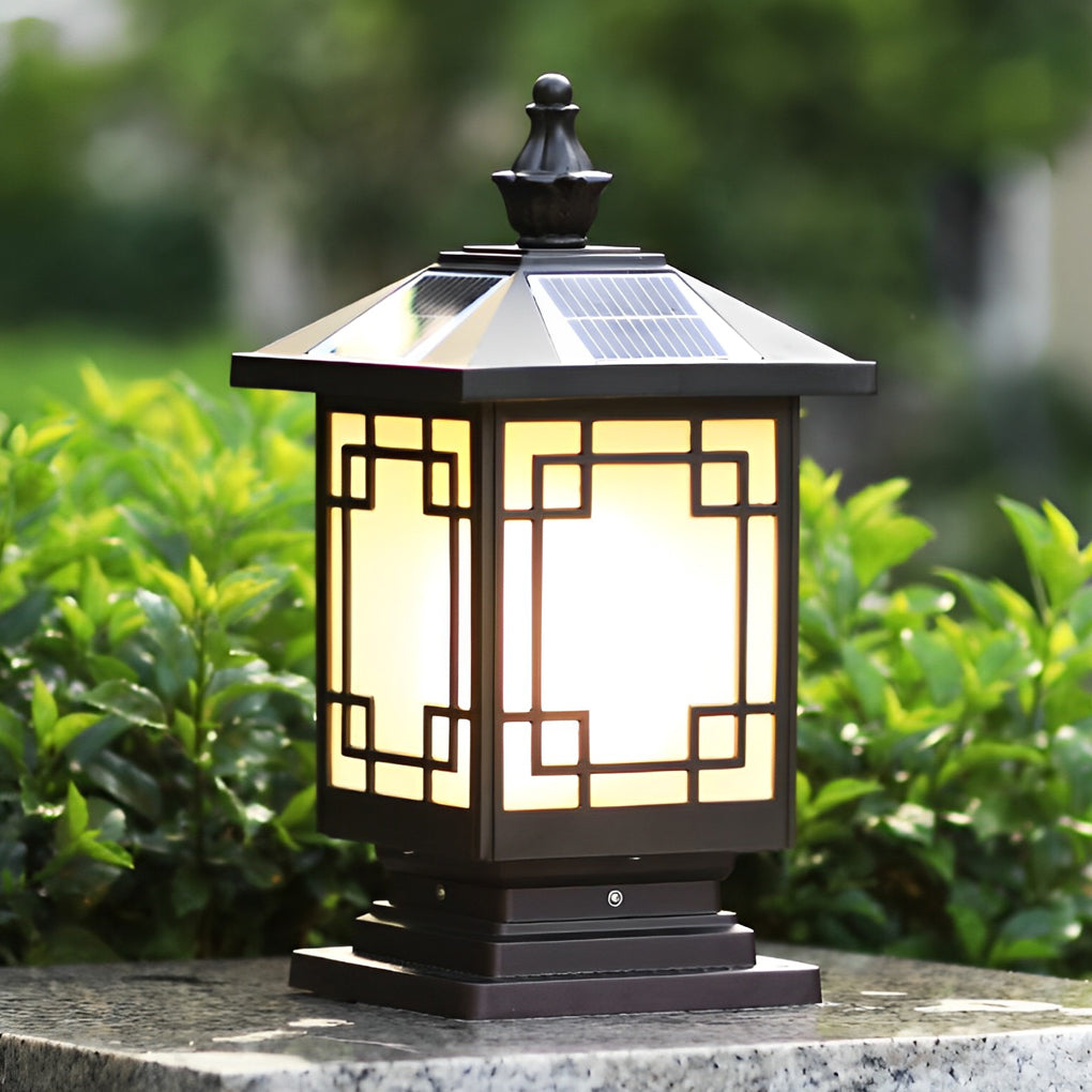 Solar Powered Waterproof LED Outdoor Post Cap Lights Retro Brown Aluminum Fence Pillar Lanterns