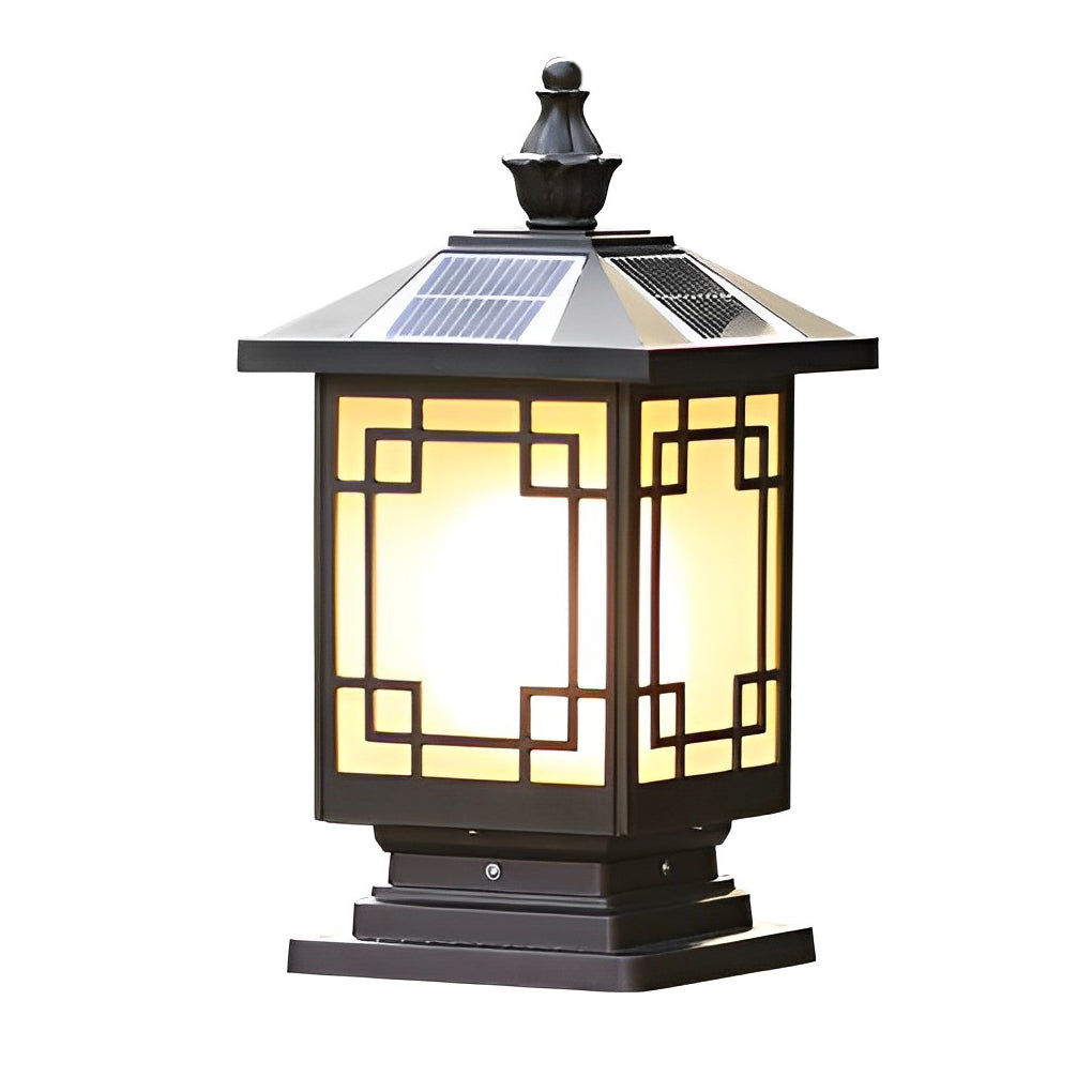 Solar Powered Waterproof LED Outdoor Post Cap Lights Retro Brown Aluminum Fence Pillar Lanterns