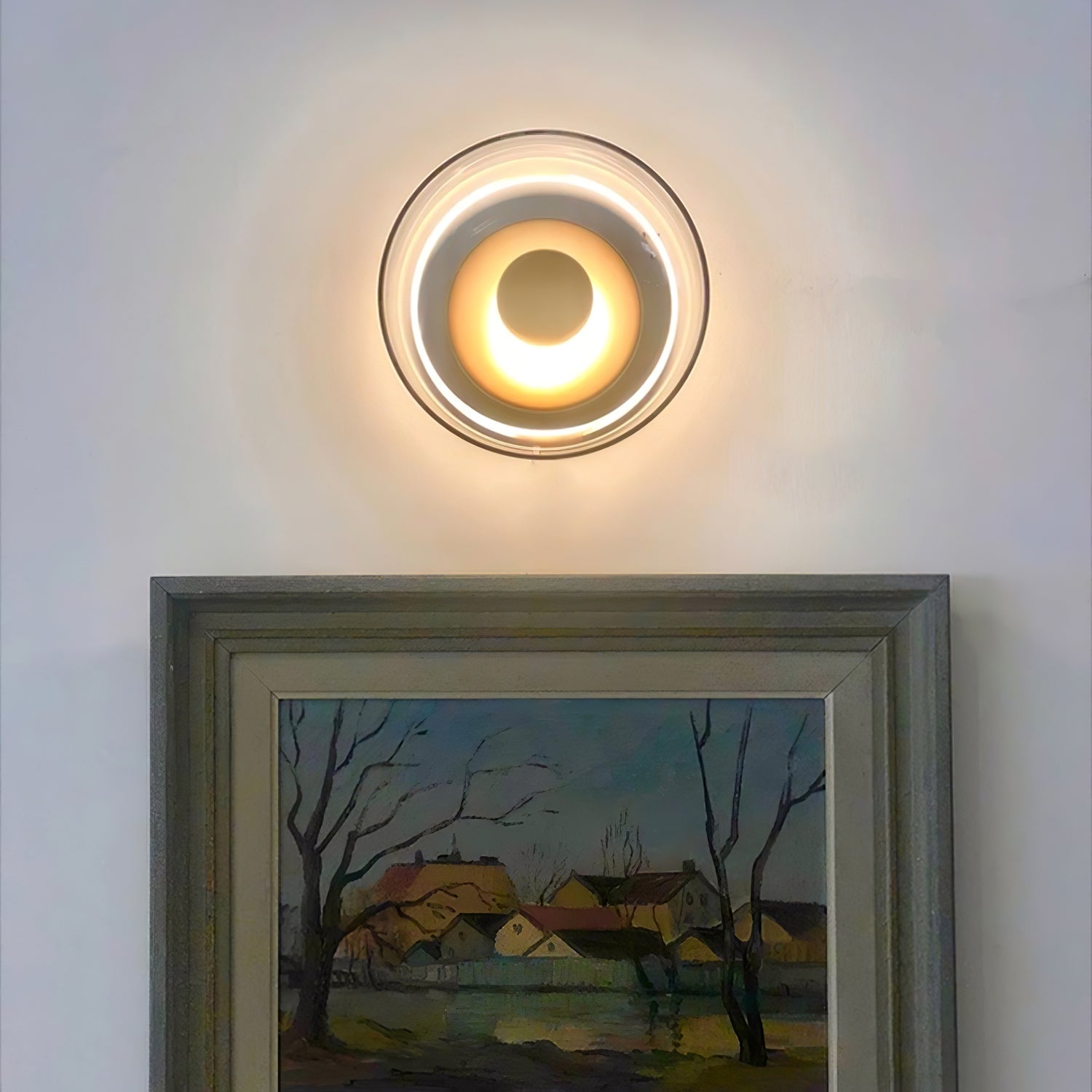 Solara Minimalist Circular LED Wall Sconce with Glass Shade for Bedroom and Hallway