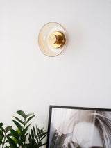 Solara Minimalist Circular LED Wall Sconce with Glass Shade for Bedroom and Hallway