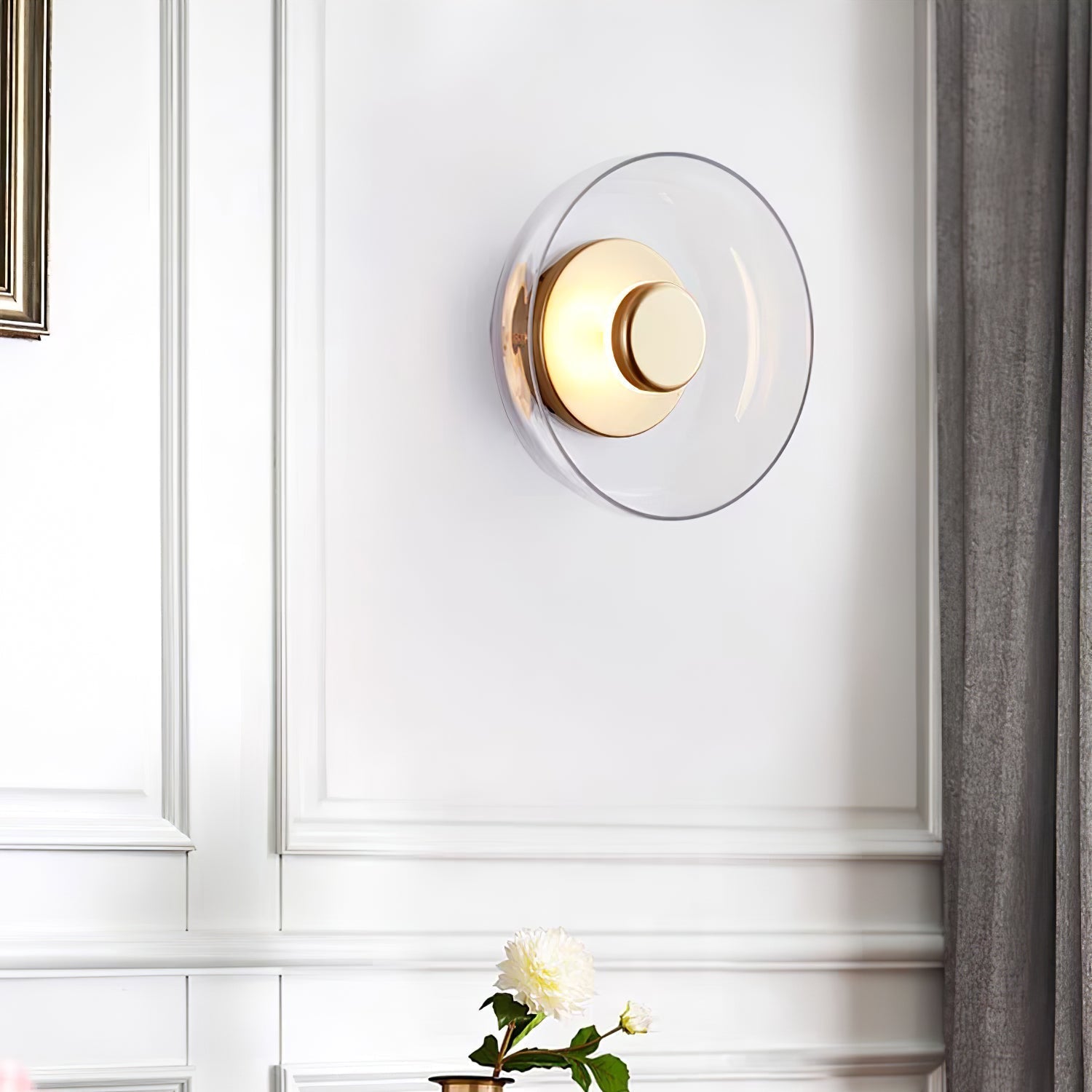 Solara Minimalist Circular LED Wall Sconce with Glass Shade for Bedroom and Hallway