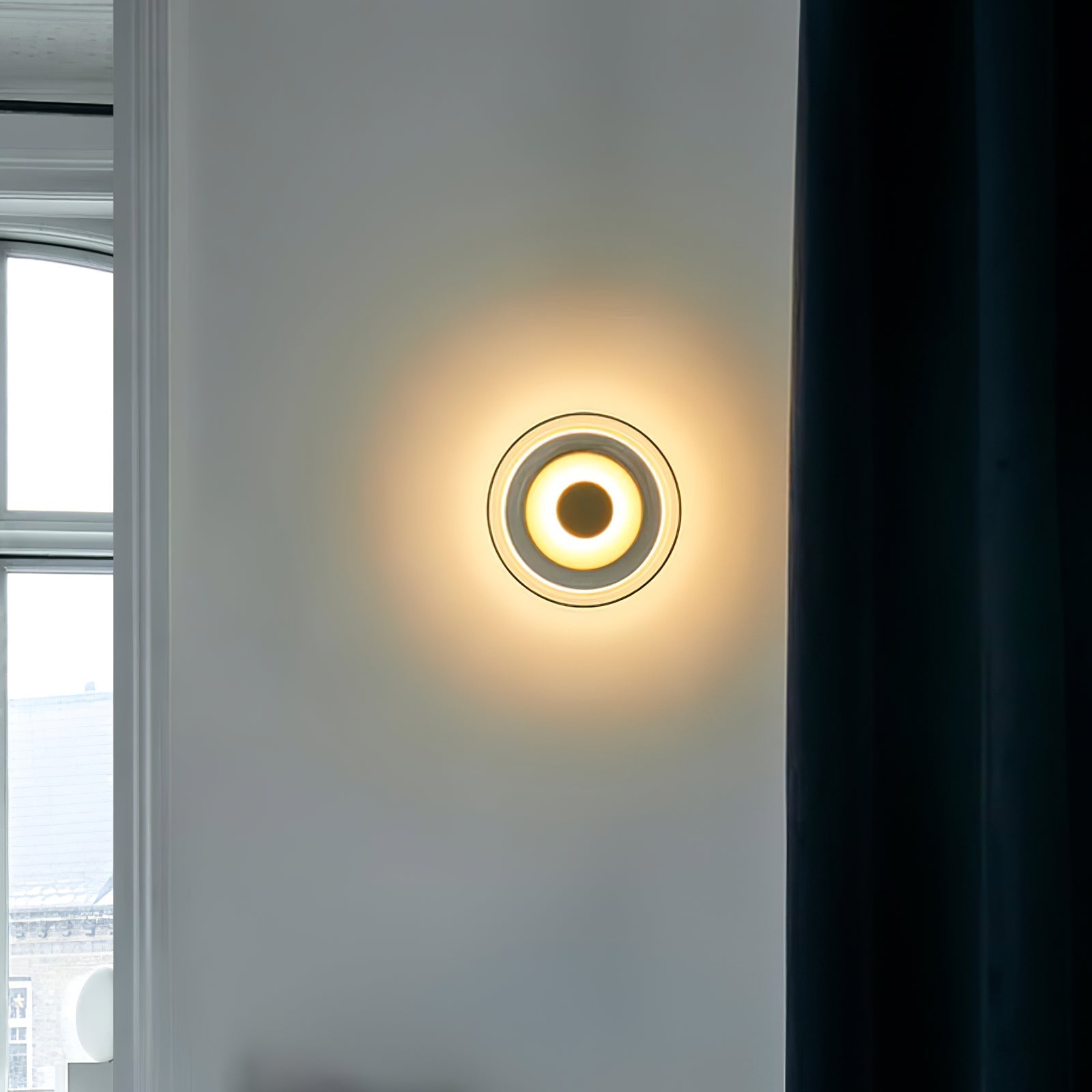 Solara Minimalist Circular LED Wall Sconce with Glass Shade for Bedroom and Hallway