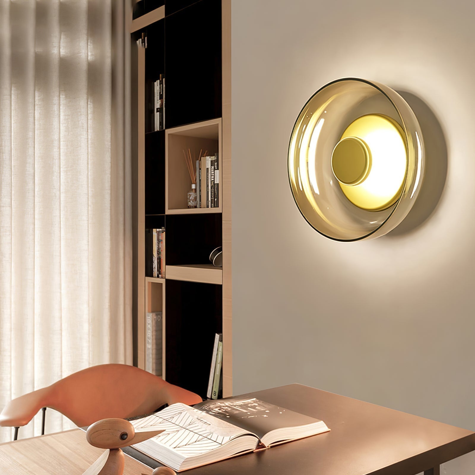 Solara Minimalist Circular LED Wall Sconce with Glass Shade for Bedroom and Hallway