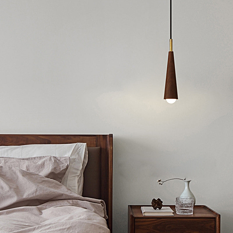 Solid Wood and Copper Cone LED Pendant Light Three Step Dimming Modern Hanging Lamp