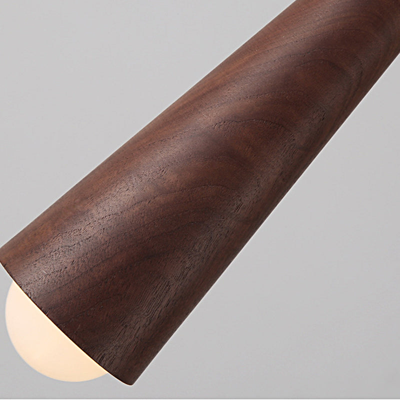 Solid Wood and Copper Cone LED Pendant Light Three Step Dimming Modern Hanging Lamp