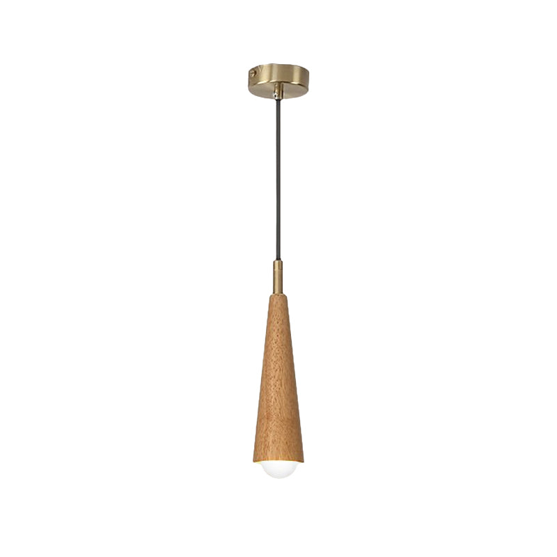 Solid Wood and Copper Cone LED Pendant Light Three Step Dimming Modern Hanging Lamp
