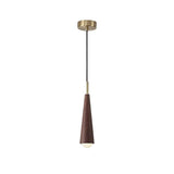 Solid Wood and Copper Cone LED Pendant Light Three Step Dimming Modern Hanging Lamp
