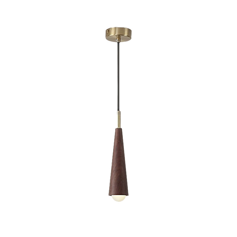 Solid Wood and Copper Cone LED Pendant Light Three Step Dimming Modern Hanging Lamp