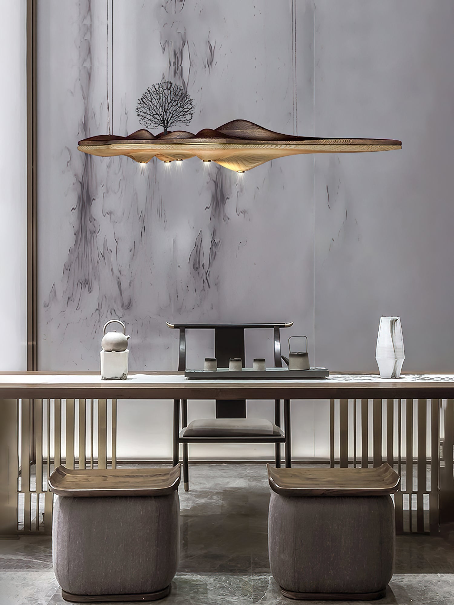 Solitude Wooden LED Pendant Light Modern Island Hanging Lamp for Dining Room and Office