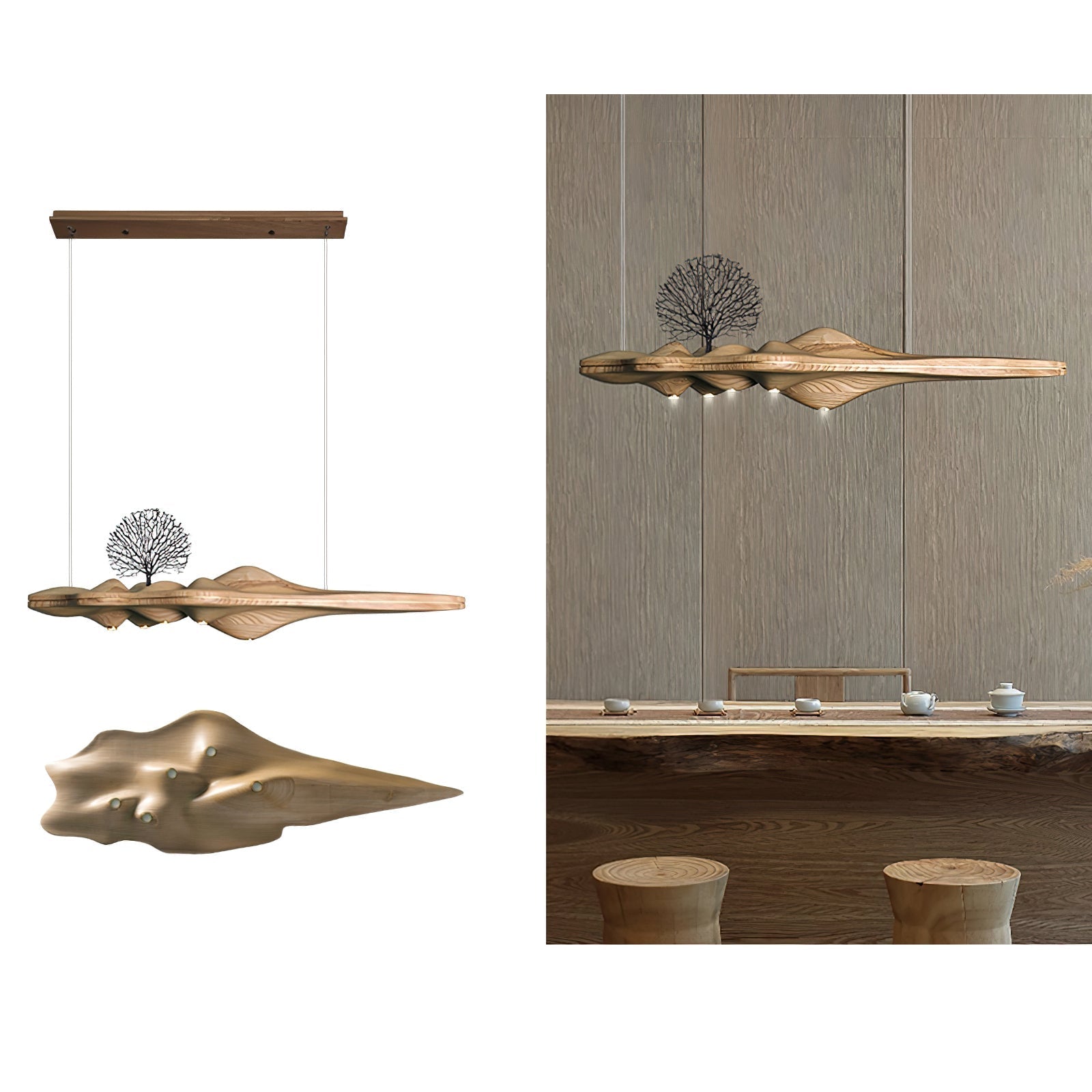 Solitude Wooden LED Pendant Light Modern Island Hanging Lamp for Dining Room and Office