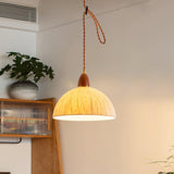 Soren Japanese Style Handmade Rice Paper Pendant Light with Minimalist Wood Accents