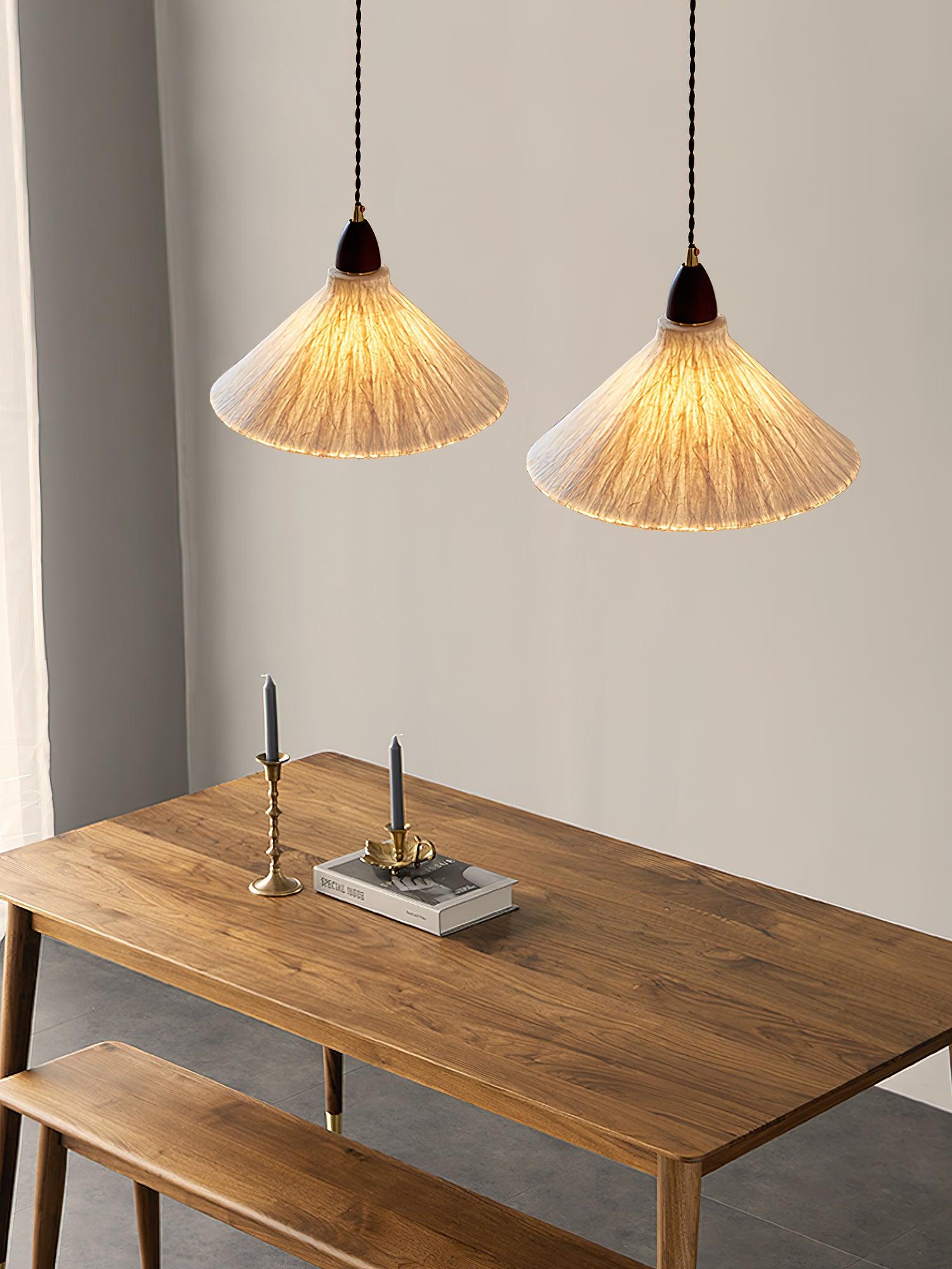 Soren Japanese Style Handmade Rice Paper Pendant Light with Minimalist Wood Accents