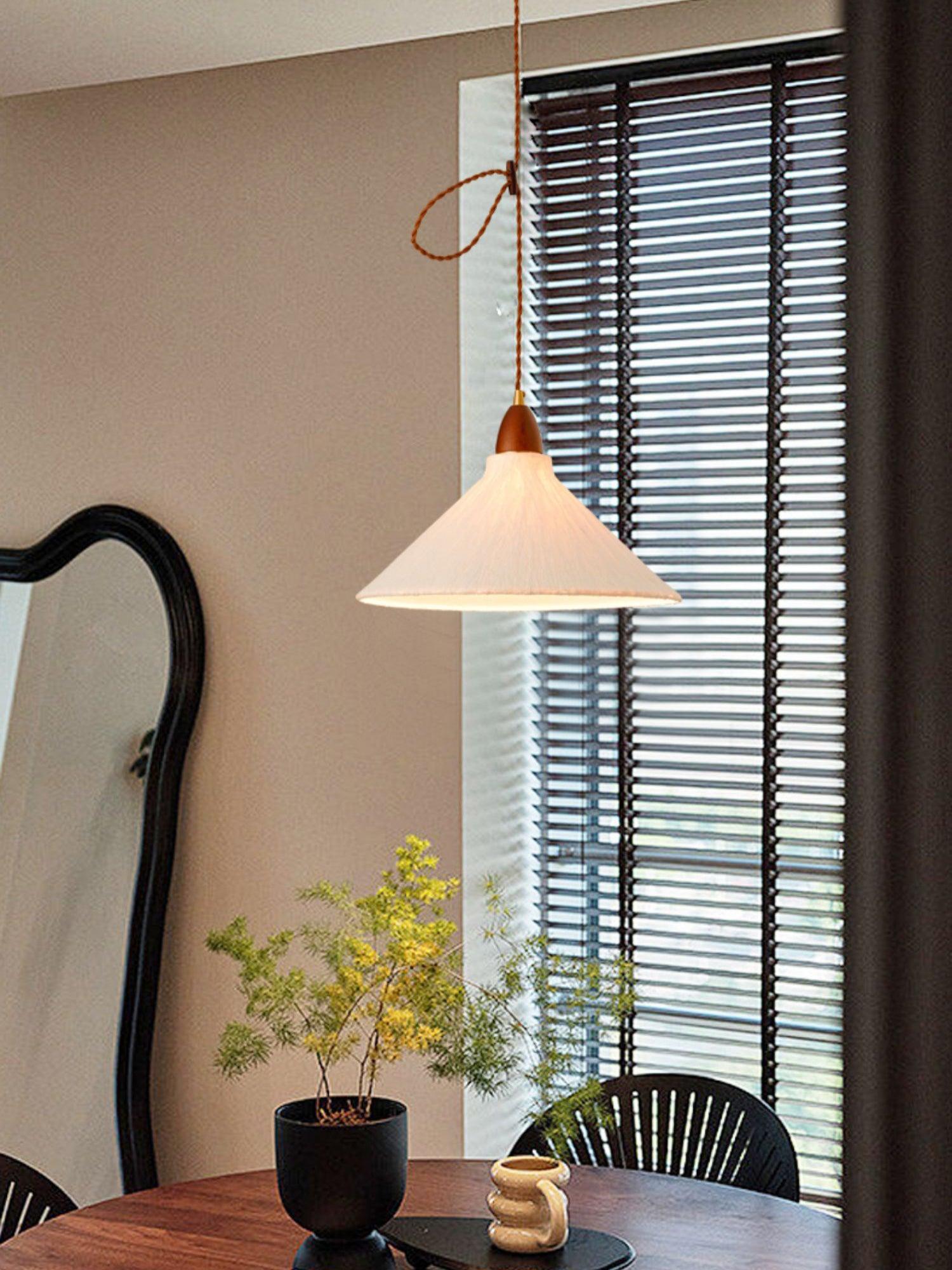 Soren Japanese Style Handmade Rice Paper Pendant Light with Minimalist Wood Accents