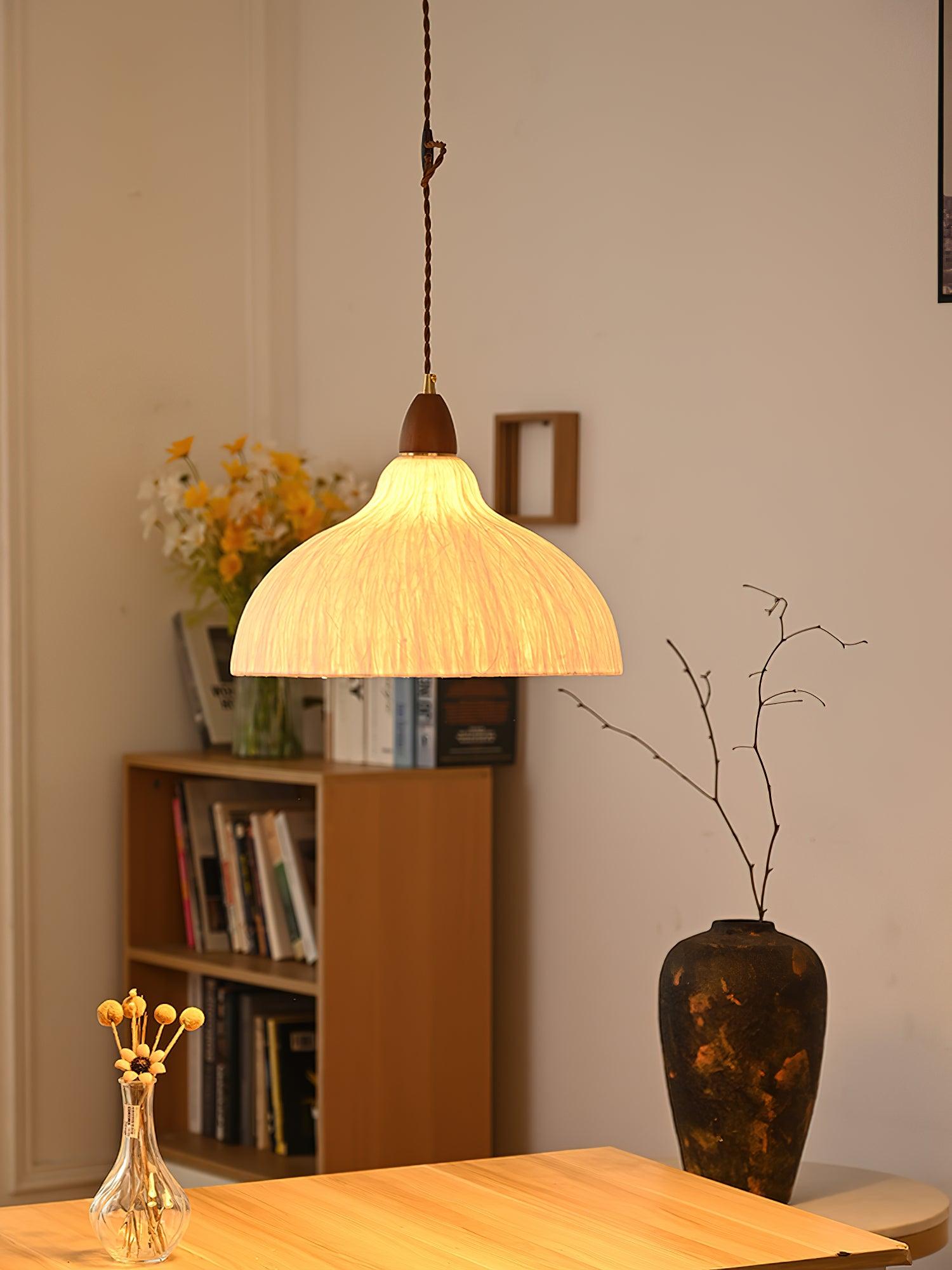 Soren Japanese Style Handmade Rice Paper Pendant Light with Minimalist Wood Accents