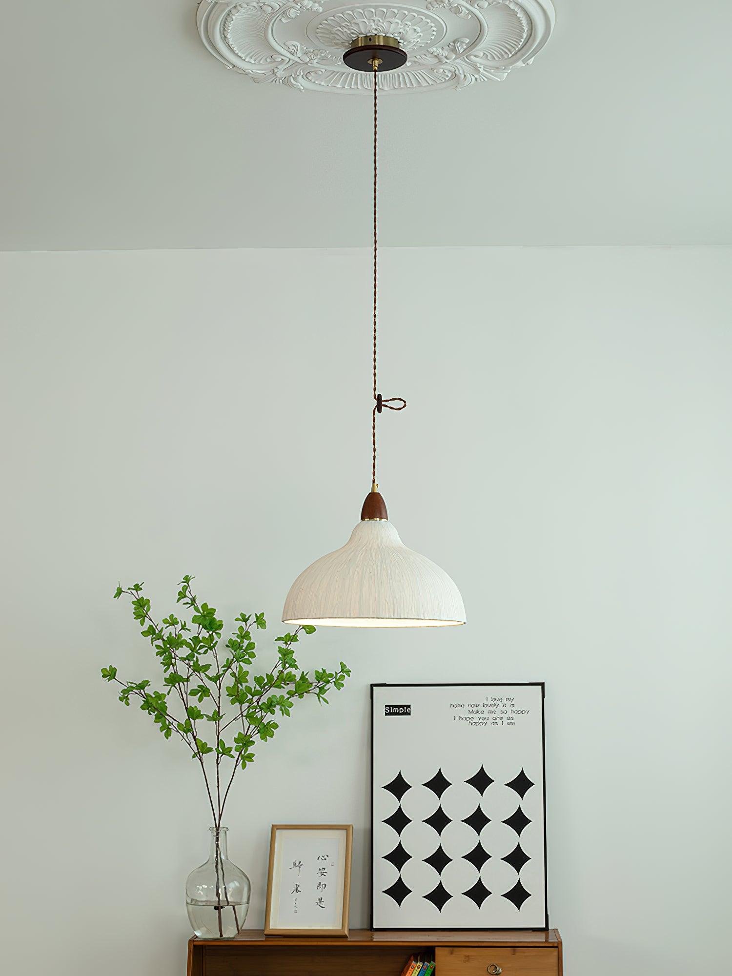 Soren Japanese Style Handmade Rice Paper Pendant Light with Minimalist Wood Accents